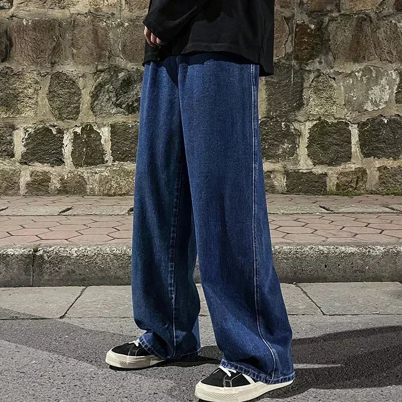 2025 New Streetwear Loose Jeans Men Korean Style Fashion Loose Straight Wide Leg Pants Men's Brand Clothing Black Light Blue