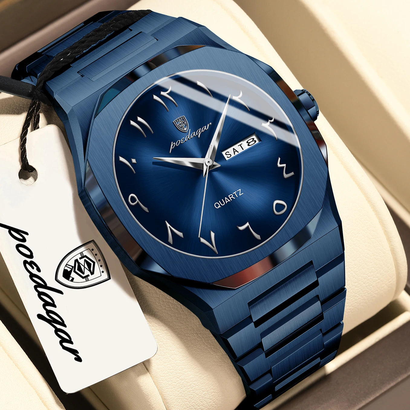 POEDAGAR Fashion Luxury Men's Quartz Watch Waterproof Stainless Steel Male Watch Week Date Business Watches For Men Reloj Hombre