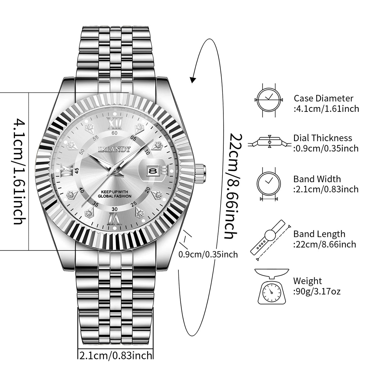Luxury Rhinestone Men Business Watches Fashion Men's Calendar Quartz Watch with Stainless Steel Strap Reloj Hombre (Without Box)