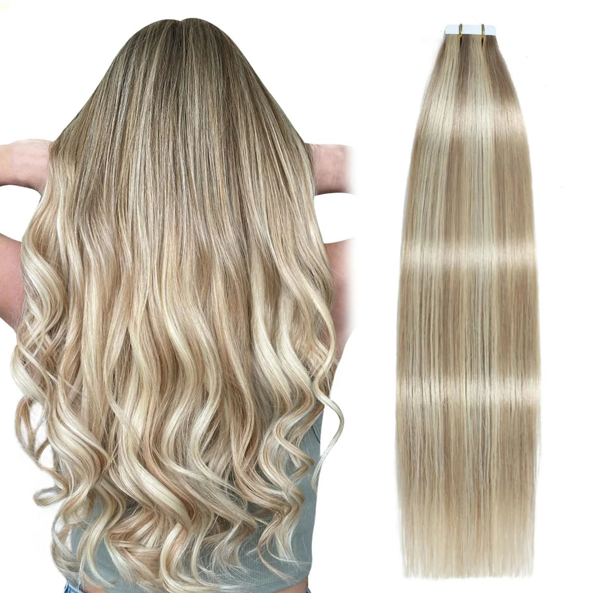 Invisible Tape in Hair Extensions Real Remy Hair Hair Extensions for Women Ash Blond mixed Platinum Blond Straight Hairpieces