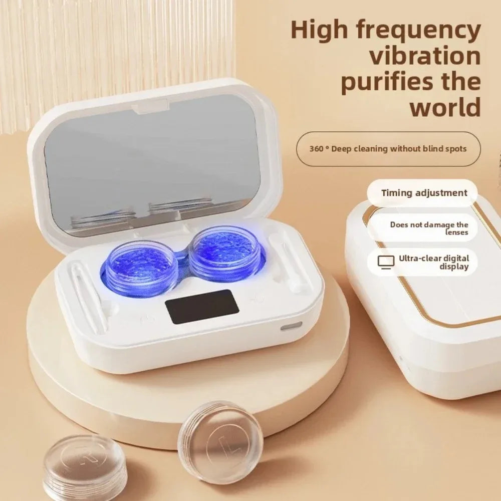 Portable Contact Lens Cleaner With 49KHz Ultrasonic Cleaning LED Display USB Type-C Charging 360° Deep Wash Box