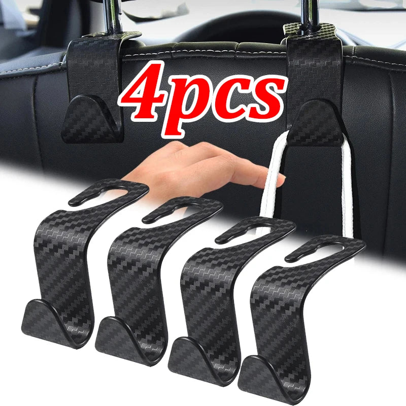 4Pcs Carbon Fibre Hook Car Seat Headrest Hook Auto Back Seat Organizer Hanger Handbag Clothes Bracket Car Interior Accessories