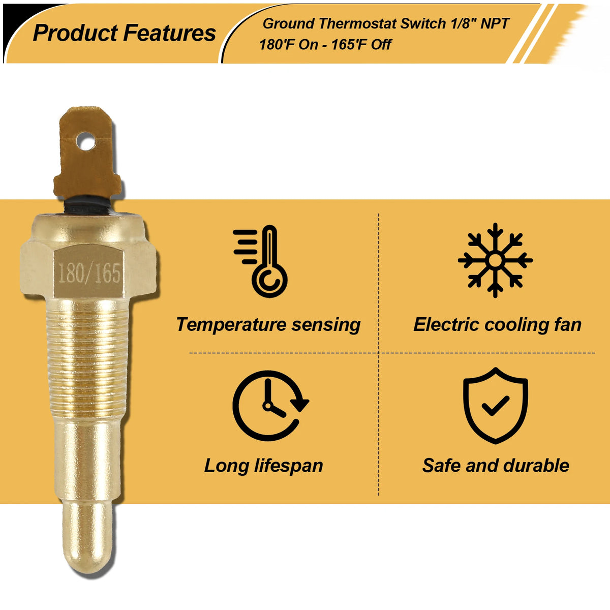 Universal Engine Cooling Fan Thermostat Switch Metal 1/8" NPT  Sensor 180 Fahrenheit On 165 Fahrenheit Off for Water Oil Coolant