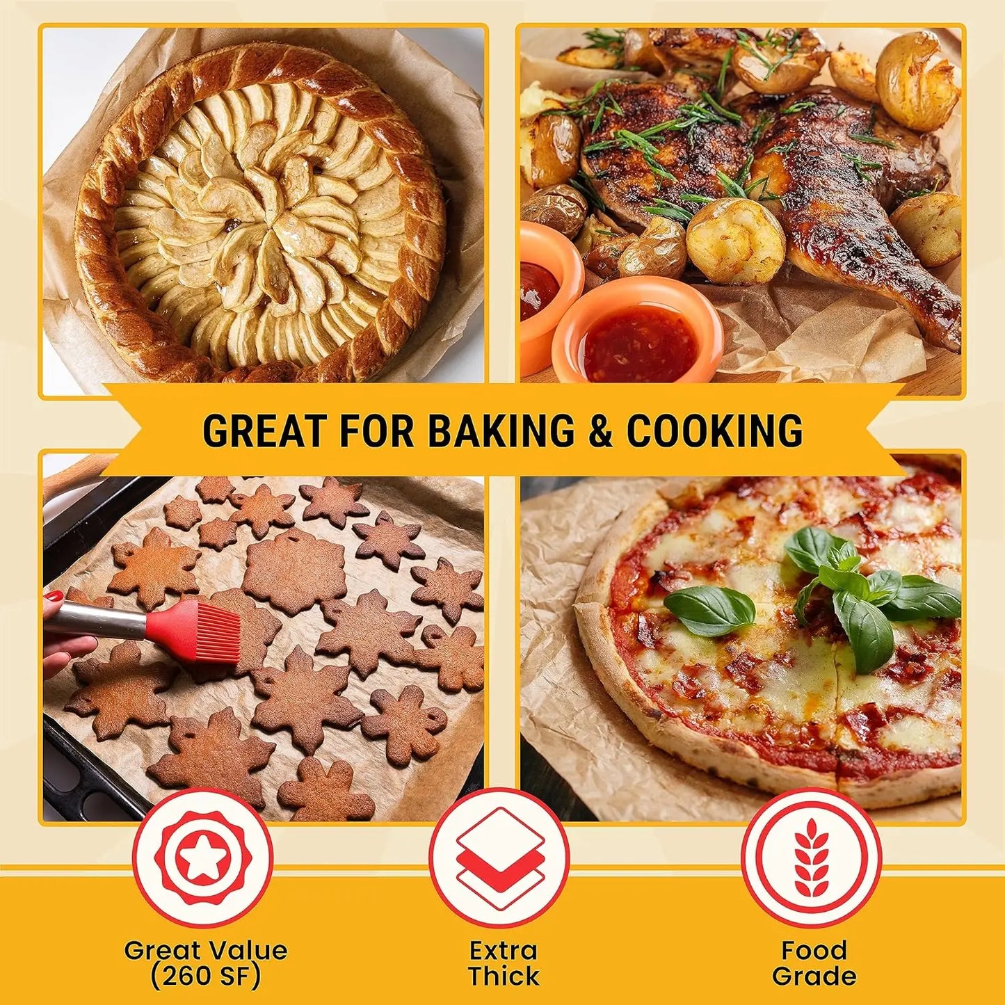 Parchment Paper Roll Non-stick Baking Bread Cake Cookie Egg Dart Paper Sheets For Cooking Grilling Steaming Baking Air Fryer