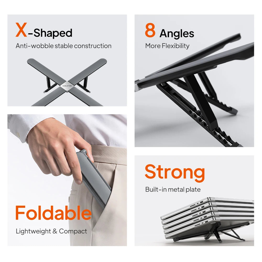 CABLETIME Laptop Stand X Foldable 8 Adjustable Angles Portable Adjustable Laptop Riser for 10–17.3 Inch Laptops Macbook Ipad
