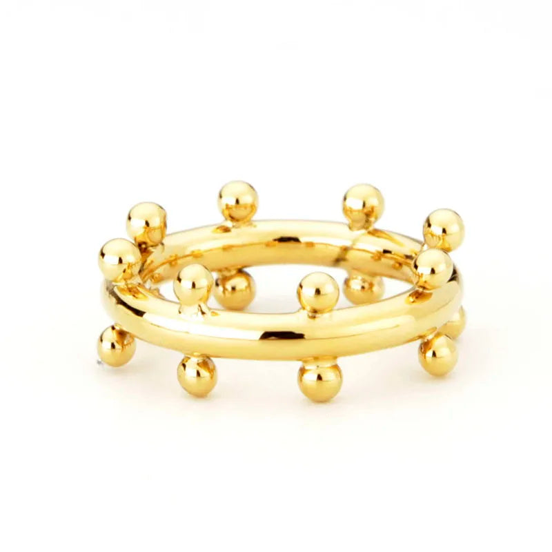 Punk Beads Finger Rings For Women PVD 18K Gold Plated Anti-fading Ring Simple Minimalist Fashion Jewelry OEM/ODM Supplier
