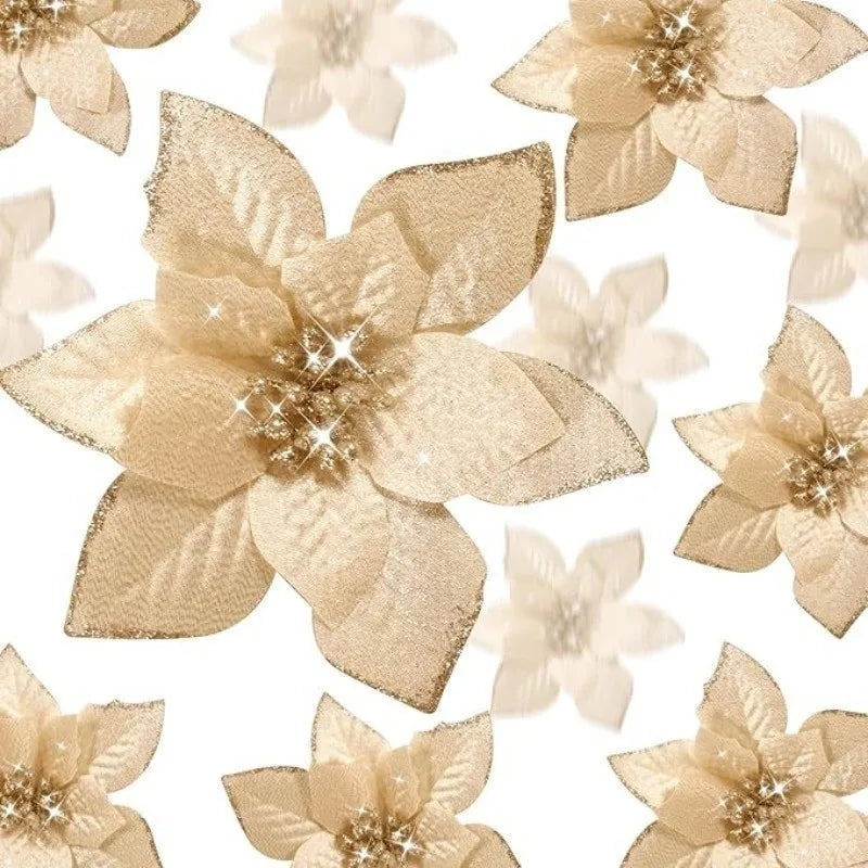 5Pcs Christmas Flowers Glitter Flowers Artificial Berry Christmas Tree Decorations Ornaments Xmas Party Wreath Floral Home Decor