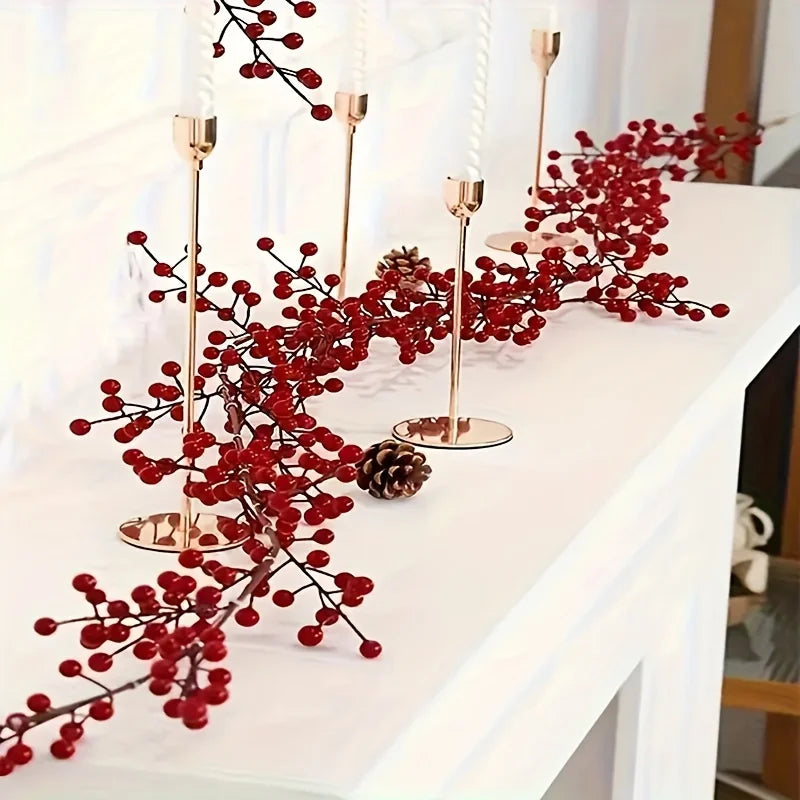 Multipurpose Artificial Red Berry Garland - Plastic Faux Berry Swag for Home, Wedding, Christmas, Holiday Table Decor