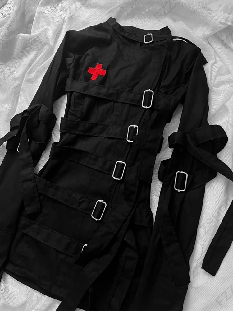 Emo Gothic Punk Jirai Kei Women's Jacket Chic Trendy Fashion Aesthetics Lace-up Design Coat Y2K Harajuku Grunge Gyaru Streetwear