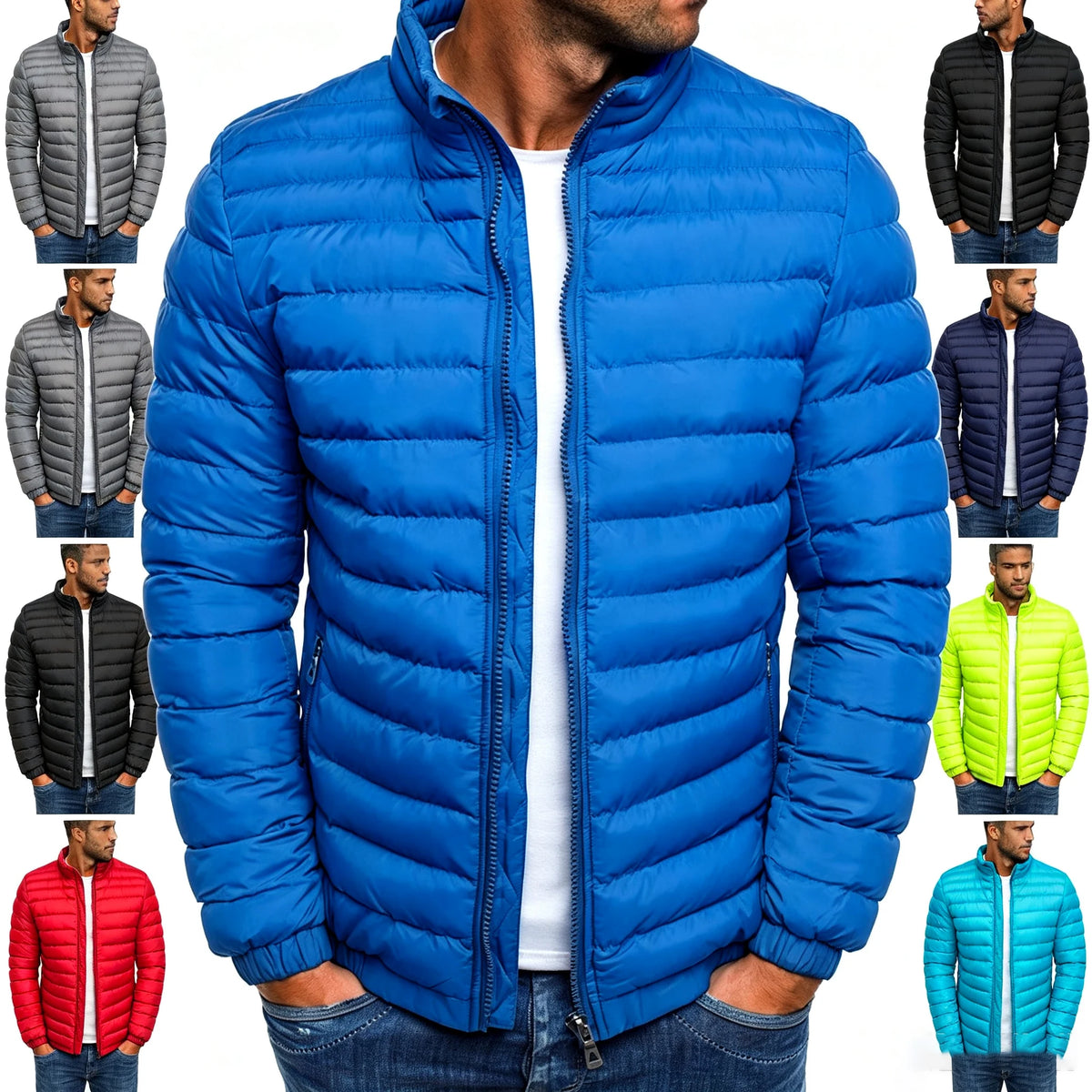 Men's Winter Cotton Jacket Stand Collar Solid Color Lightweight Warm Casual Coat Winter Jackets for Men Outdoor Daily Wear