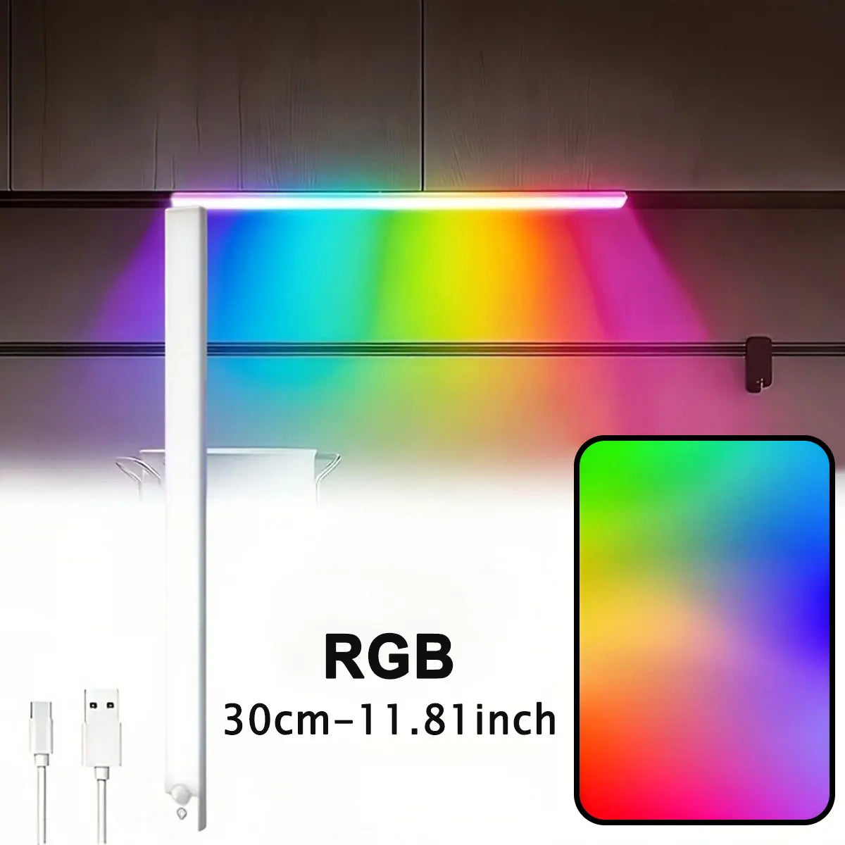 11.81/19.69in RGB Cabinet Light USB Type-C Rechargeable Light Motion Sensor Led Lamp for Kitchen Wardrobe Cabinet Lighting