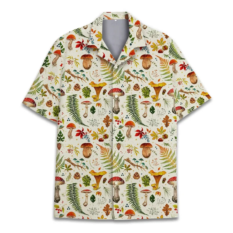 Colorful Mushroom 3d Print Hawaiian Shirt Men Summer Vacation Shirts Button Lapel Short Sleeve Street Beach Aloha Shirt Clothing