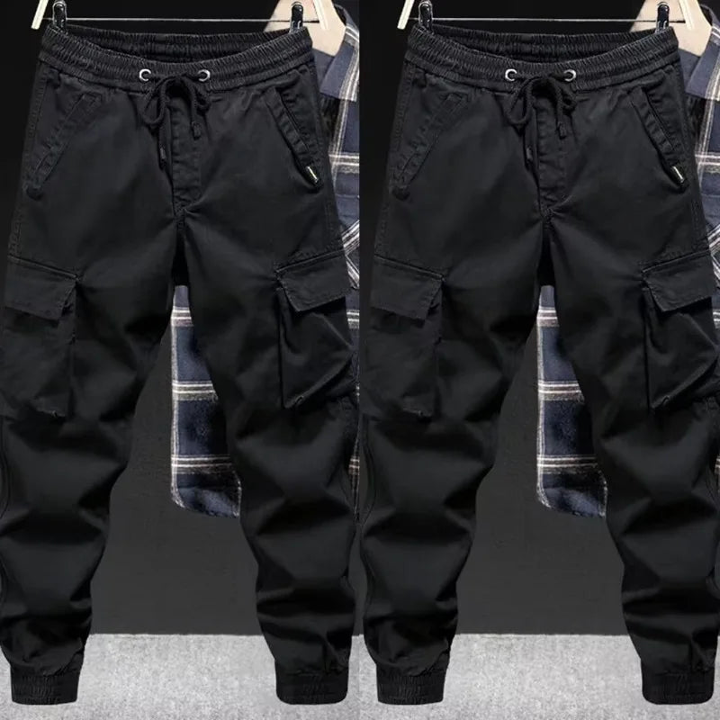 KIDWHXR Man Cargo Pant Autumn Retro Pocket Breathable Workwear Men Pencil Pant Loose Drawstring Outdoor Casual Male Trousers