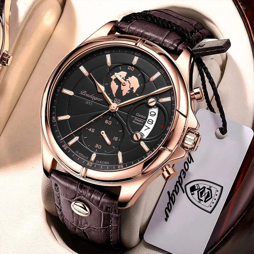 POEDAGAR Luxury Original Man Watch Chronograph Date Waterproof Men Wristwatch Leather Quartz Business Sports Men's Watches Reloj