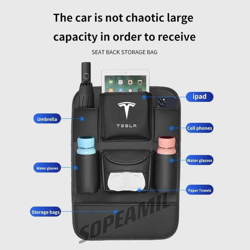 Car Seat Back Storage Bag Rear Seat Anti-Wear Anti-kick Pad For Tesla Cybertruck Beast Roadster Model 3 Model Y Model S Model X