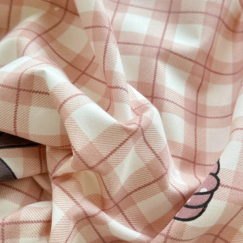 Korean Ins Pink Plaid Duvet Cover Set Queen King Bowknot Print Bedding Set Skin Friendly Soft Comforter Cover Sheets Pillowcases