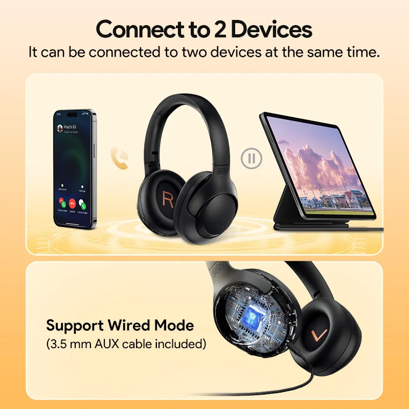 QCY H3 ANC Wireless Headphones 43dB Hybrid Active Noise Cancelling Bluetooth 5.4 Headset Hi-Res with LDAC Over Ear Headset 60Hrs