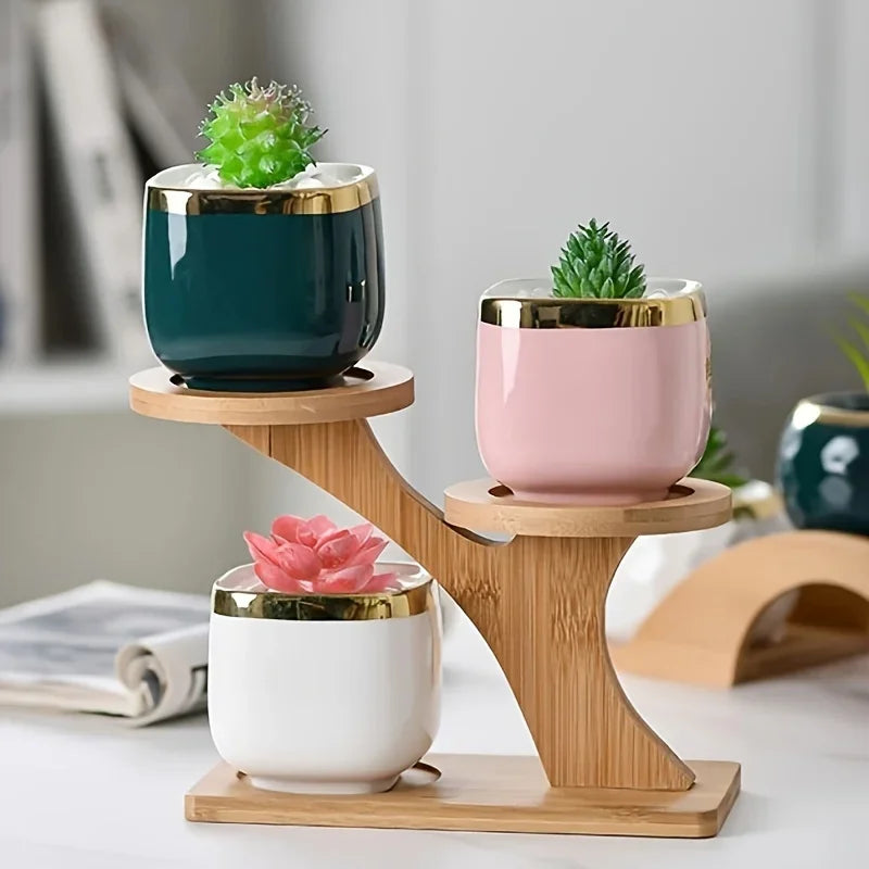 Multifunctional Bamboo Plant Stand, Home/Office/Balcony Decor, Perfect Gift for Garden Lovers, Holds Succulents & Potted Plants