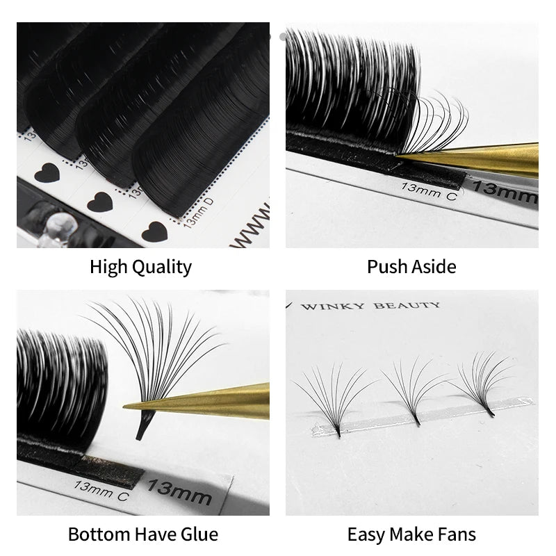 Hot Selling Winky Beauty 0.03/0.05/0.07 C D Curl Easy Fanning Lashes Volume Mega Eyelashes Extension Self Blooming Eyelashes