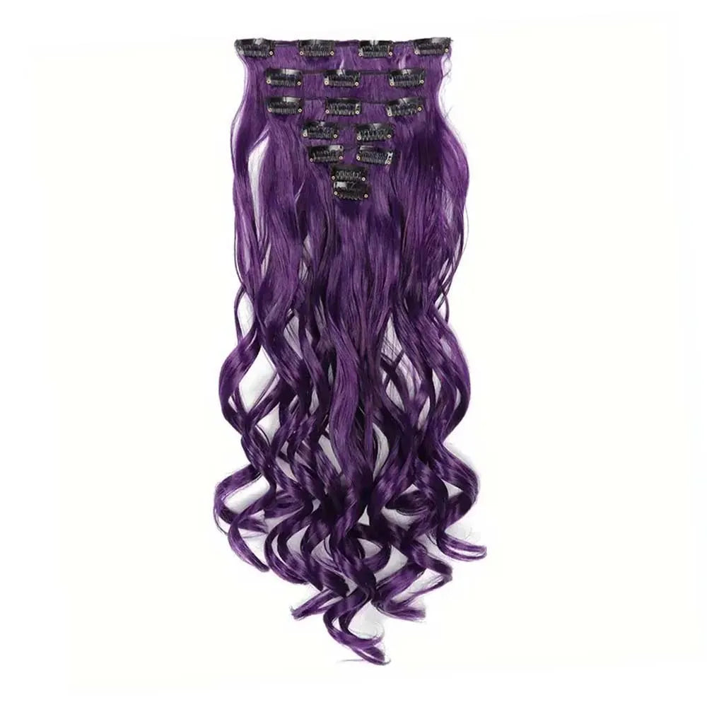 22 Inch Elegant Sexy White Hair 7Pcs/Set 16 Clips Long Curly Wave, Body Wave Synthetic Hair Extensions Clip-in Hair Extensions