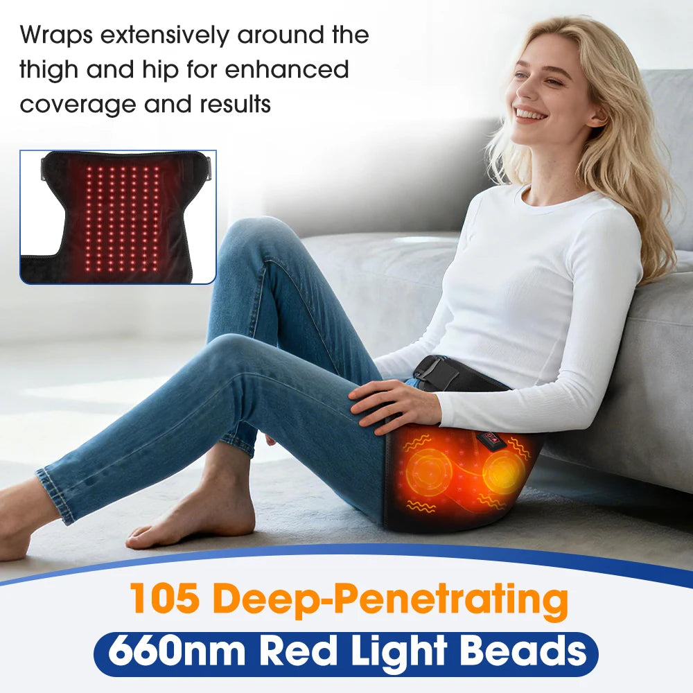 Cordless Heated Hip Support Brace with Vibration Massager Lower Back Warming Wrap Hip Heating Pad for Muscle Relaxation