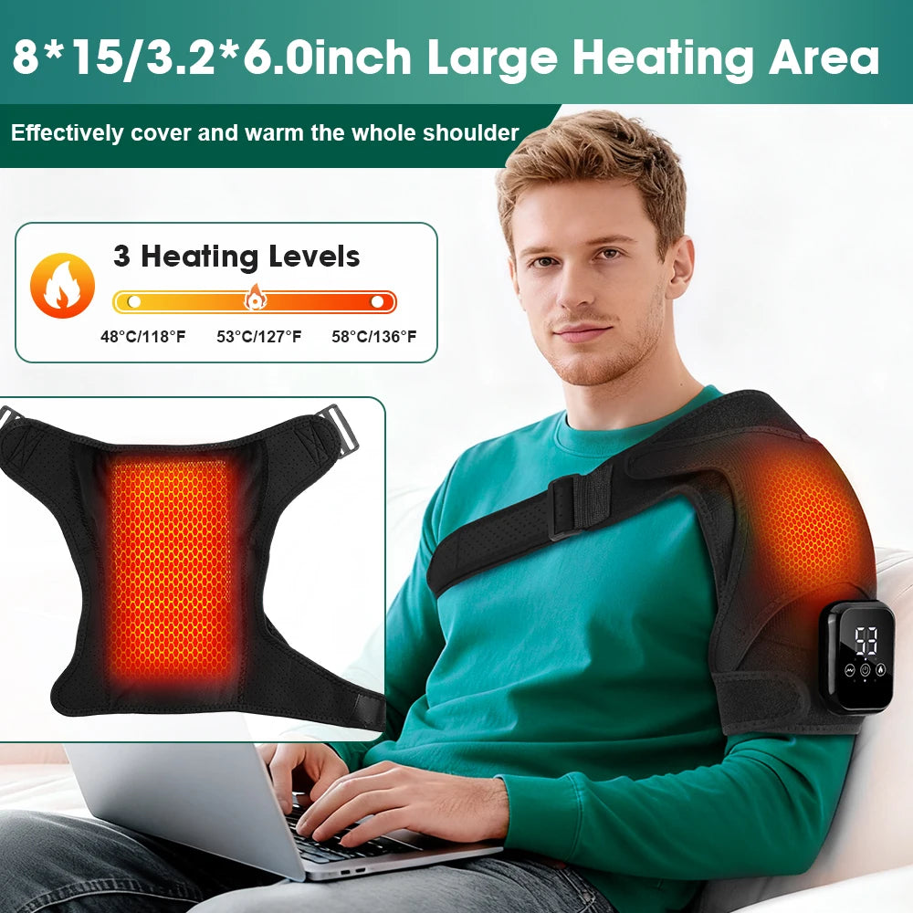 Portable Shoulder Massage Belt 3 Levels Adjustable Heating Vibration Shoulder Support Brace Wrap Pad Massage Relaxation Cordless