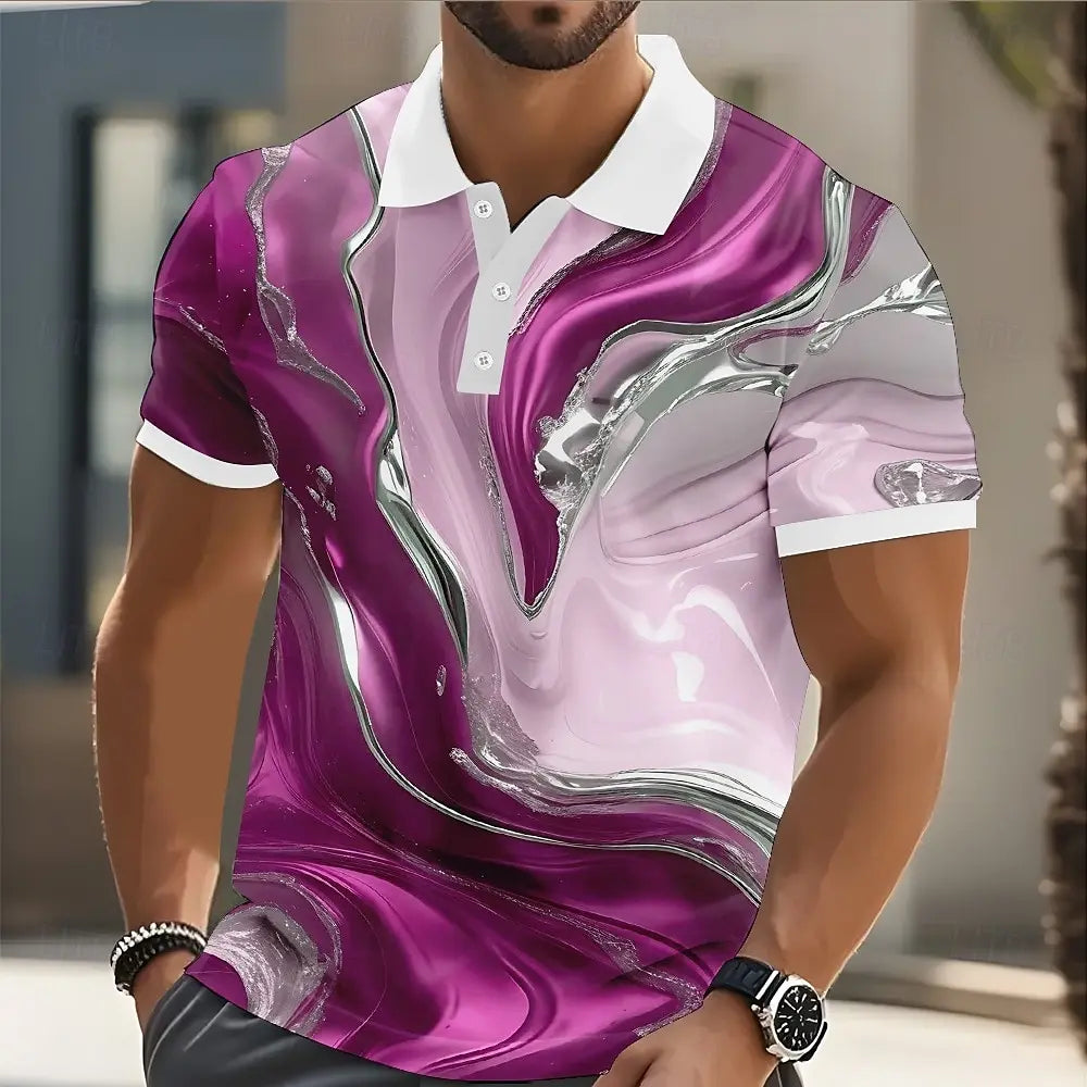 Summer Men's Marble graphics Golf Shirt Fashion Short Sleeved Polo Shirt Collared Shirt Casual Tops Outdoor Street Polo Shirts