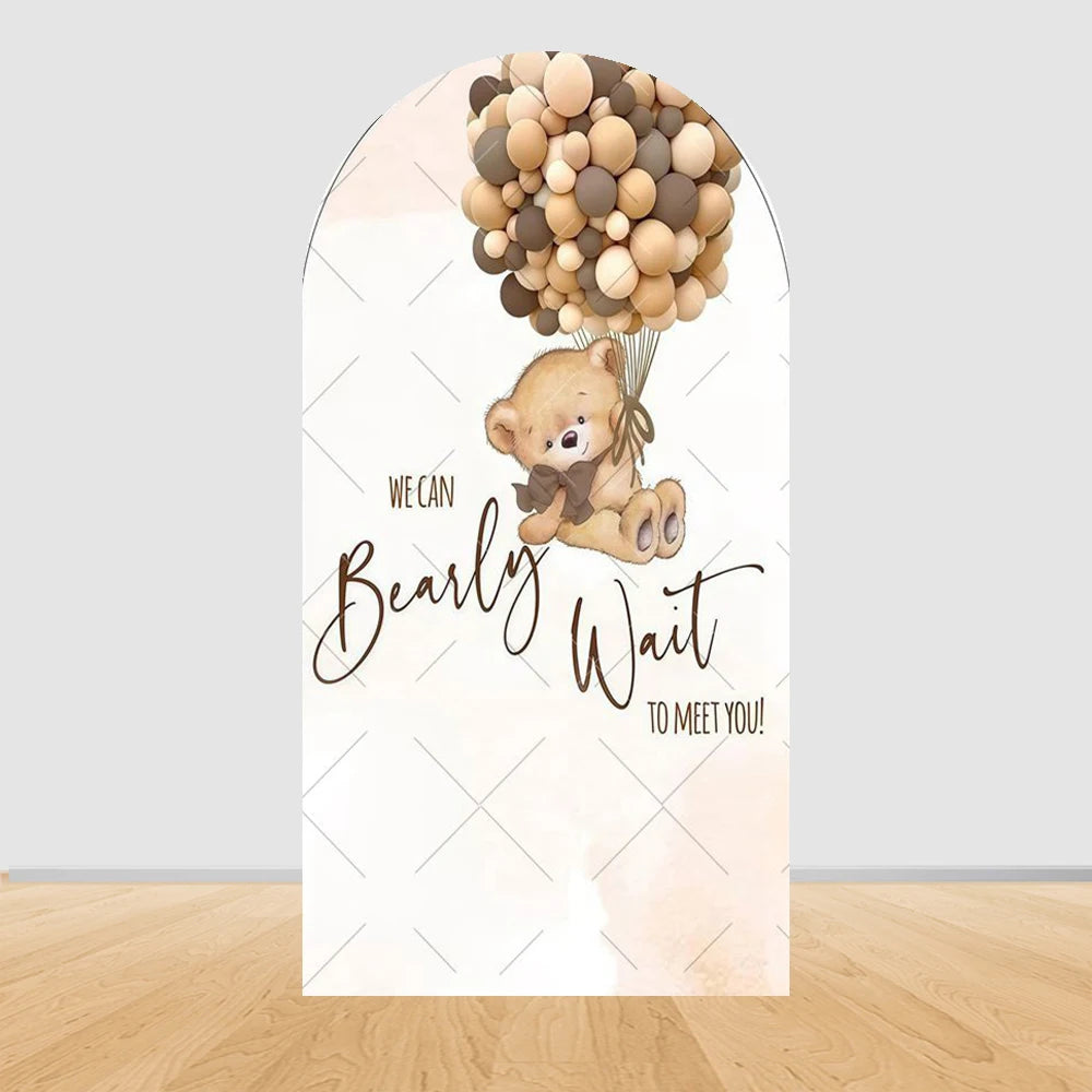 Pregnant Women Theme Arched Elastic Background Cover Welcome Baby Bear Flowers Baby Shower Photography Background Wall Decor
