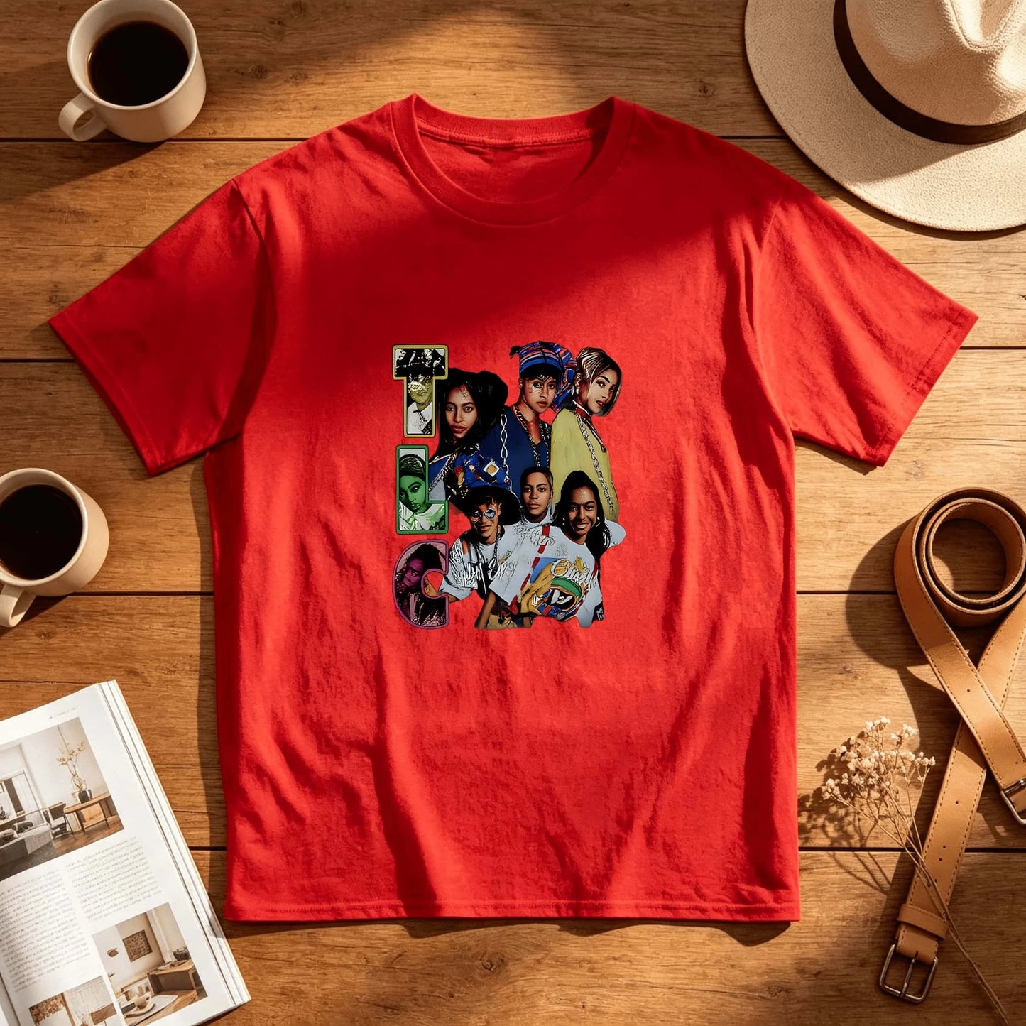 Red Glossy Open Mouth Text Poster Retro 90s Graphic Print T Shirt
