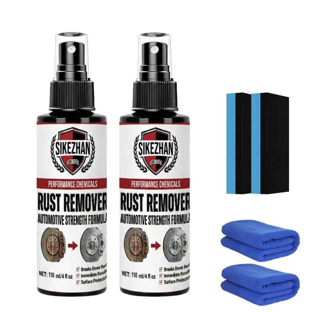 Powerful Car Rust Remover Spray Iron Dust Cleaning for Wheels & Metal Parts Auto Detail Rust Converter Kit with Sponge & Towel 6