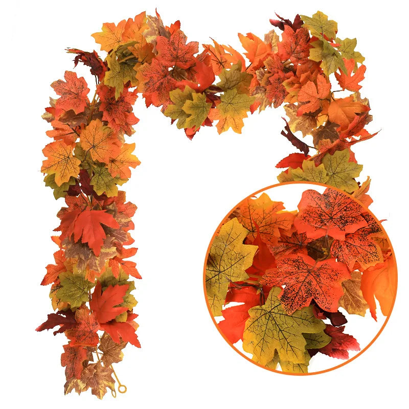 Artificial Maple Leaf Garland Rattan Fake Fallen Leaves Vine  Thanksgiving Halloween Wedding Festival Atmosphere Autumn Decor
