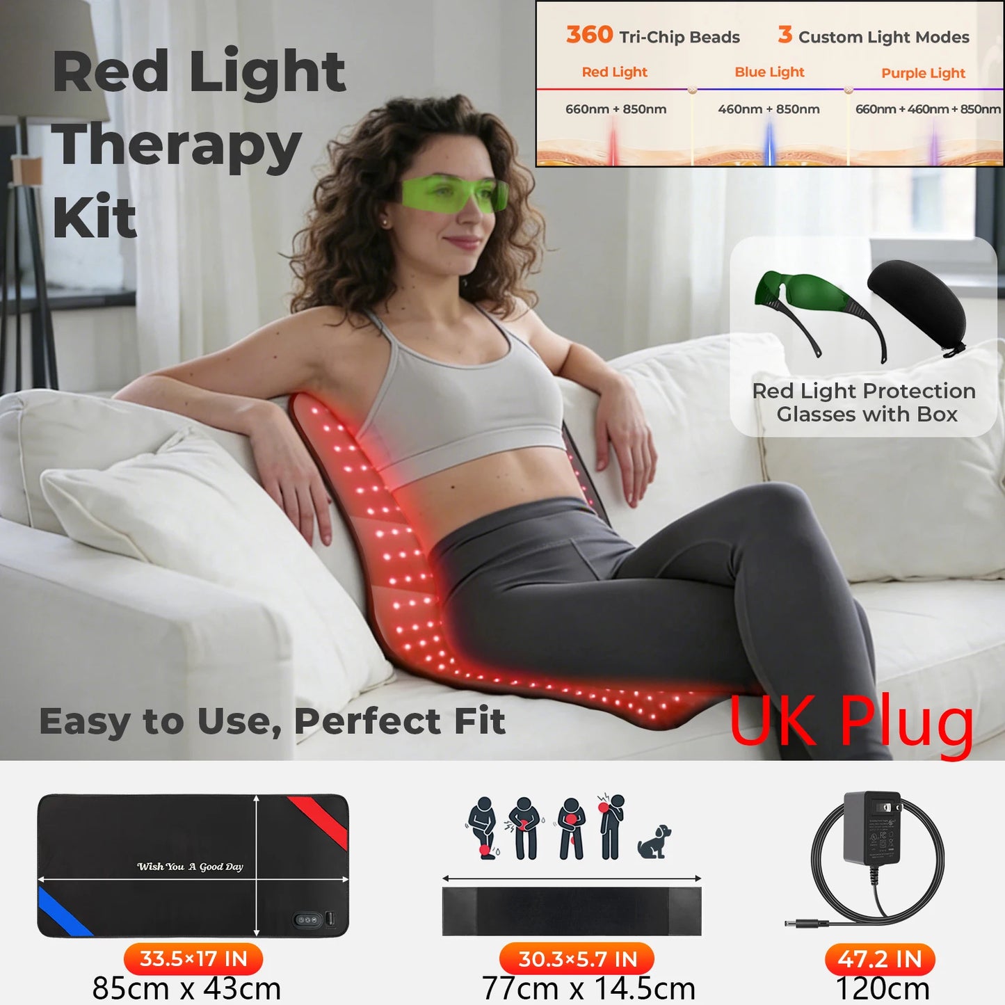 3 Wavelength 460nm 660nm 850nm Red Near Infrared Therapy Belt For Yoga Sports Waist Back Shoulder Arm Muscle Soreness Skin Care