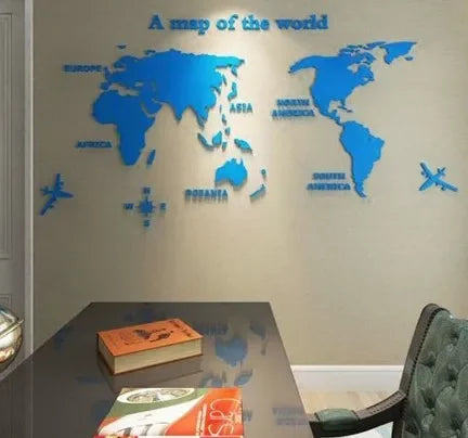 1Pc World Map Wall Stickers Acrylic Creative 3D TV backdrop Wallpaper Decoration Home Living Room Office Interior Decorative