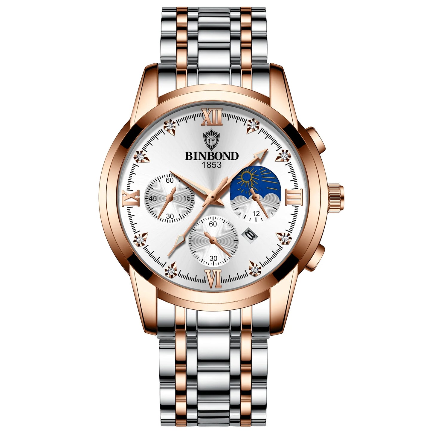 BINBOND Authentic Brand Precise Quartz Watches For Men Luxury Luminous Waterproof Sturdy Men's Watch Stainless Steel Reloj