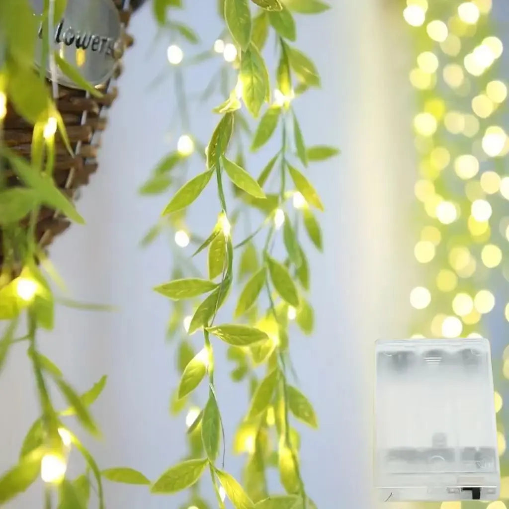 Christmas Battery Powered 2M-10M LED Ivy Fairy Lights Artificial Green Leaf String for Home Wedding Wreath Decor