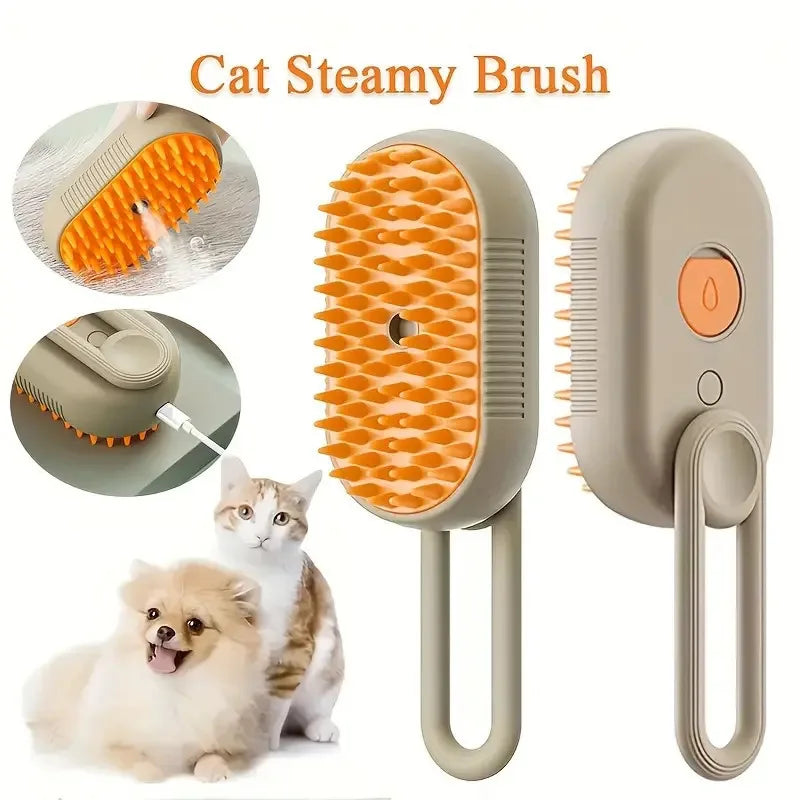 Pet Steam Spray Comb for Detangling and Deshedding 3-in-1 Hair Removal No-Wash Cleaning Massage Grooming Brush for Cats and Dogs
