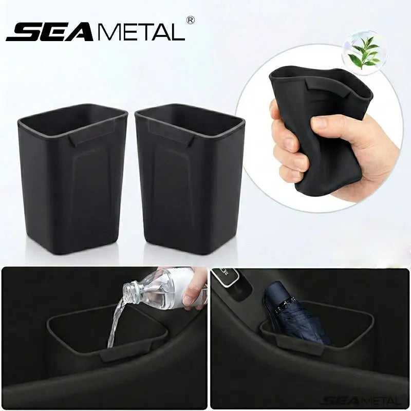 SEAMETAL 1/2PCS Car Door Silicone Trash Can Multifunctional Garbage Bin Umbrella Bucket Storage Box Car Interior Accessories