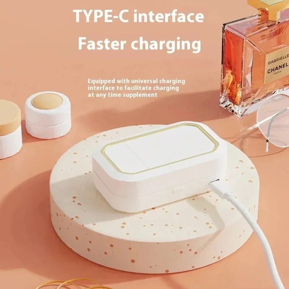 Portable Contact Lens Cleaner With 49KHz Ultrasonic Cleaning LED Display USB Type-C Charging 360° Deep Wash Box