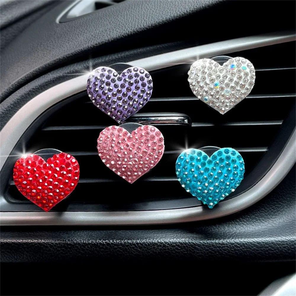 Car Air Outlet Perfume Clips Rhinestone Heart-shaped Car Air Conditioning Vent Decoration Clip Air Freshener Car Accessories