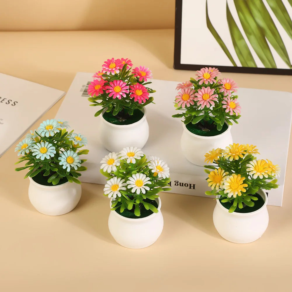 Office Decor Home Decor Tree in Pot Small Chrysanthemum Artificial Flowers Plastic Fake Plants Bonsai Artificial Faux Plants