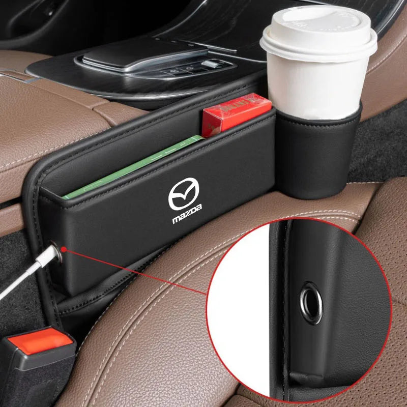 Leather Car Seat Storage Box Slit Gap Filler Cup Holder for Mazda Axela Atenza CX9 MX3 MX5 RX8 RX7 MX30 CX30 Auto Accessories