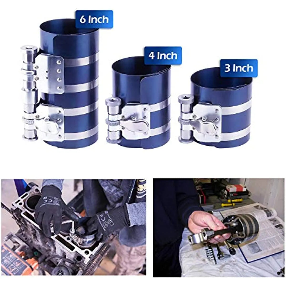 3/4/6 Inch Ratchet Clamp Disassembly Tool Piston Ring Compressor Engine with Installation Tool Car Piston Ring set Tool