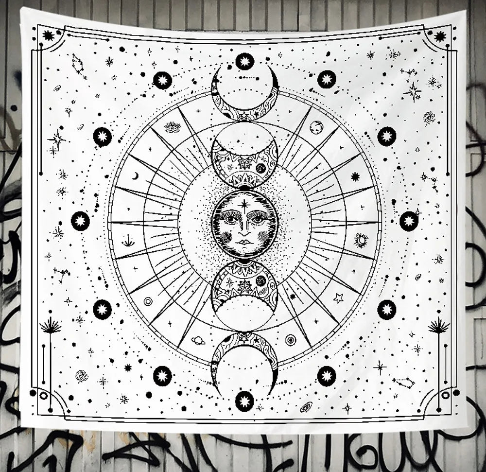 VIKAMA Star and Moon Embroidered Tapestry Constellation Boho Living Room Bedroom Meditation Room Decoration