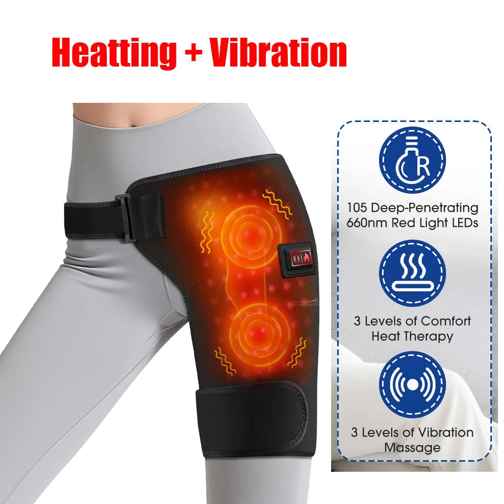 Cordless Heated Hip Support Brace with Vibration Massager Lower Back Warming Wrap Hip Heating Pad for Muscle Relaxation