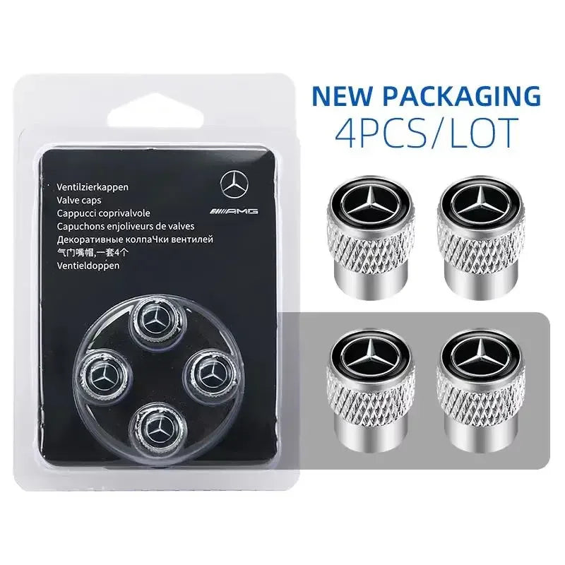 4Pcs Dustproof Anti-block Tyre Valve Stem Protective Caps Fit Mercedes-Benz C W202 W203 W204 E W221 Wheel External Decor Keychai