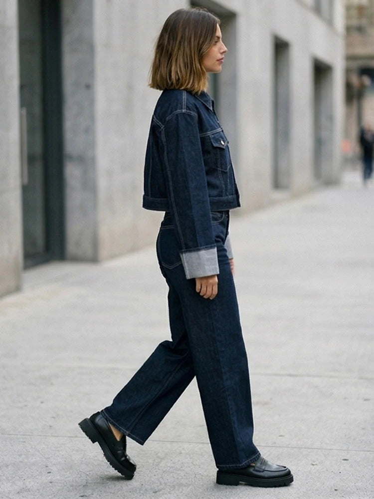 Willshela Women Fashion With Pockets Denim Blue Single Breasted Jackets Vintage Lapel Neck Long Sleeves Female Chic Lady Outfits