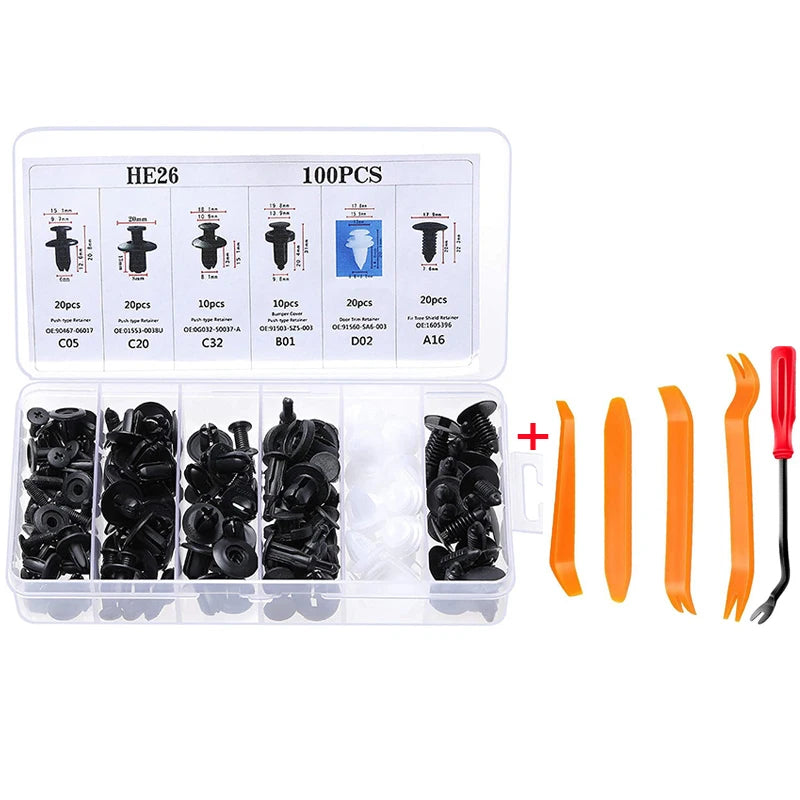 New Car Disassembly Tool With Auto Fastener Clips Mixed Kit Car Body Push Retainer Pin Rivet Bumper Door Trim Panel Fastener Kit