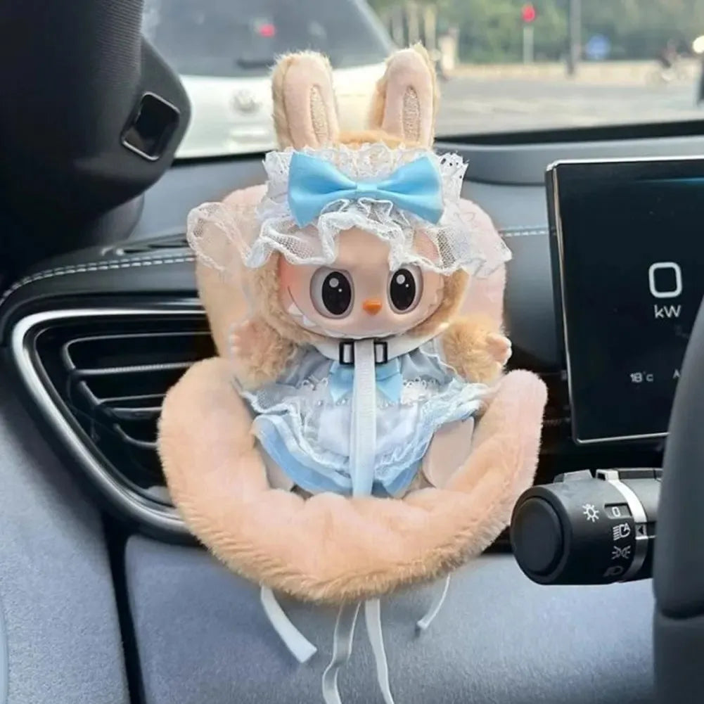 Mini Plush Doll Safety Seat Soft Car Ventilation Safety Chair for Labubu The Monsters Doll Accessories Car Interior Decorations