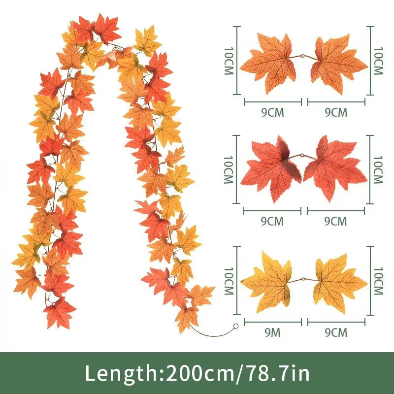 Artificial Maple Leaf Garland Rattan Fake Fallen Leaves Vine  Thanksgiving Halloween Wedding Festival Atmosphere Autumn Decor