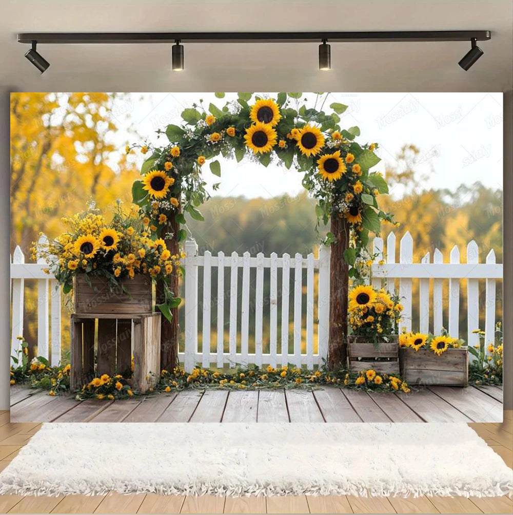 Sunflower Backdrop Photography Yellow Flower Wall Bee Garden Autumn Baby Shower Portrait Wedding Birthday Background Photo Props